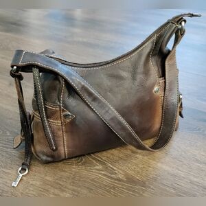 Vintage Fossil Women's Soft Brown Pebbled Leather Shoulder Bag Handbag